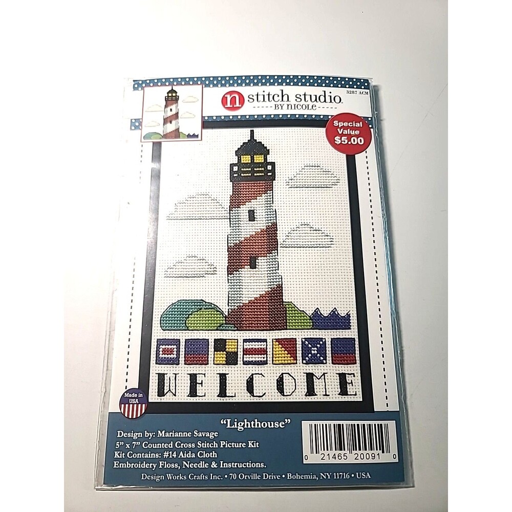 NEW Design Works WELCOME LIGHTHOUSE Counted Cross Stitch Kit 5" x 7"